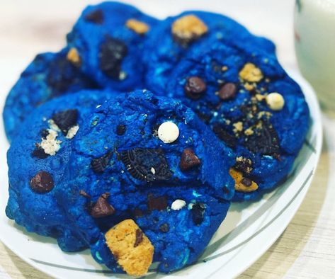 Blue Brownies, Loaded Cookies, Cookie Monster Cookies, Cookie Monster Ice Cream, Individually Wrapped Cookies, Sweet Milk, White Chocolate Chip, Blue Monster, Blue Cookies