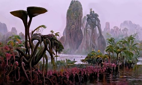 Sci Fi Forest, Alien Planet Landscapes, Alien Planet Concept Art, Alien Tree, Alien Forest, Space Opera Art, Alien Planets, Sience Fiction, Alien Landscape