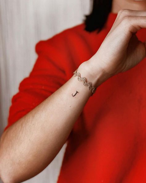 Tiny Letter Tattoo Wrist, Heart J Tattoo, J Tattoo Letter Ideas Women, The Letter J Tattoo, Small J Tattoo Letter, Small Tattoo Ideas On Wrist, Wrist Letter Tattoo, Wrist Tattoos With Names, J Tatoos