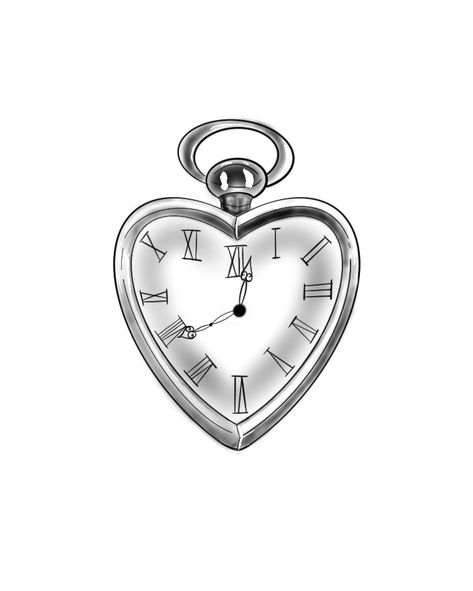 Cute Clock Tattoos For Women, Heart Shaped Clock Drawing, Heart Watch Tattoo, Clock Tattoo Aesthetic, Small Pocket Watch Tattoo, Mini Clock Tattoo, Cool Clock Tattoos, Cute Clock Tattoo, Heart Clock Tattoo Stencil