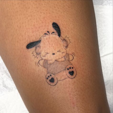 a sweet lil graduation gift for my cousin ⋆✴︎˚⋆ ty for letting me do this cutie custom pochacco on you hehe ilysm 444ever ✿ i’m currently booking mid-july & august! be sexy this summer and book a tattoo with me hehe >.< ✿ done at @slowstainstudio ✿ #tattoo #tattoos #tattooartist #tattooart #tattooideas #tattoo2me #finelinetattoo #stippling #stippletattoo #cutetattoo #tattoogirl #sanrio #sanriotattoo #hellokitty #pochacco #pochaccotattoo #legtattoo #thightattoo #losangelestattoo #latattooar... Pochacco Tattoo, Stipple Tattoo, Sanrio Tattoos, Tattoo Doodles, Los Angeles Tattoo, La Tattoo, Mid July, Fine Line Tattoos, My Cousin