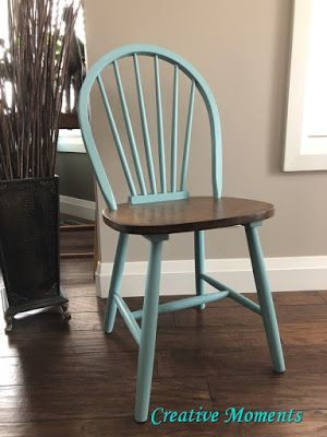 Creative Moments: Walnut Stained and Verdigris Painted Wooden Chair #paintedfurniture #jolie #verdigris #antiquewalnutgelstain #generalfinishes #paintedchair Painted Wooden Dining Chairs, Painting Wooden Chairs Ideas, Wooden Chair Painting, Painted Wooden Chairs Ideas, Wood Chair Makeover, Painting Chairs, Flipped Furniture, Painted Wooden Chairs, Painted Wood Chairs