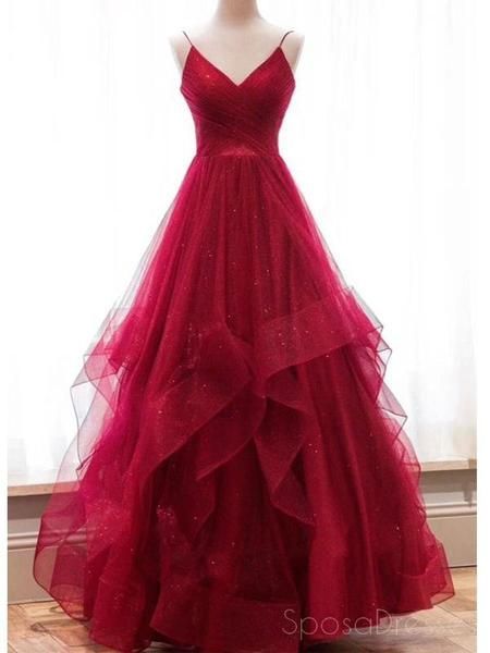 Cheap Red Prom Dresses, Red Tulle Prom Dress, Minimal Stil, Red Evening Gown, Burgundy Evening Dress, 파티 드레스, Spaghetti Strap Prom Dress, Prom Dresses 2019, Burgundy Prom Dress