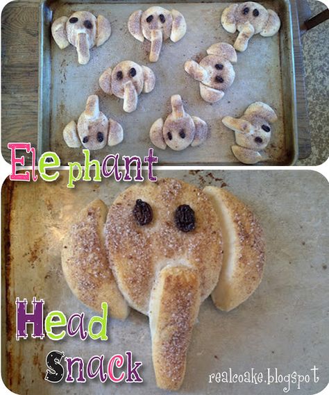 The Real Thing with the Coake Family: Elephant Head Snack Animals And Habitats, Class Snacks, Preschool Cooking, Elmer The Elephants, Theme Snack, Dear Zoo, Zoo Birthday, Elephant Party, Preschool Snacks