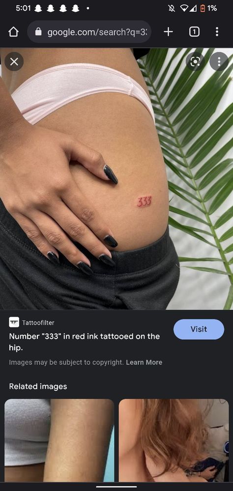 Red 333 Tattoo, 333 Tattoo, Tattoo Red, Red Ink Tattoos, Red Ink, Ink Tattoo, Tattoos, Red