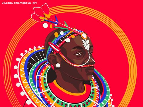 "The Natives" series, #3 The Masai tribal girl d.mamonova Art Maasai Art, Afro Futurism, Girl D, Masai Mara, Cultural Studies, Speculative Fiction, African Diaspora, Maasai, Futurism