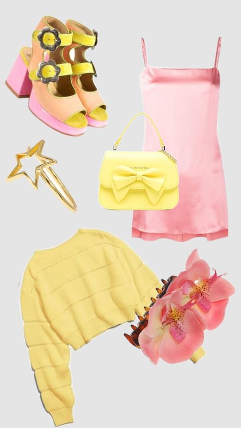 Soft Pink Yellow Aesthetic, Pink And Yellow Outfit, Pink Yellow Aesthetic, Summery Outfits, Yellow Outfit, Yellow Aesthetic, Style Clothes, Pink And Yellow, Pink Outfit