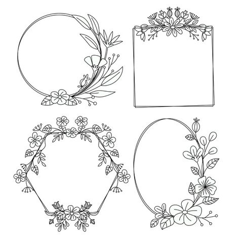 Hand drawn floral frames | Free Vector #Freepik #freevector #frame #vintage #floral #elegant Floral Tattoo Border, Floral Frame Tattoo Design, Floral Design Drawing Border, Floral Frame Tattoo, Floral Border Design Simple, Vintage Frame Drawing, Flower Frame Drawing, Photo Frame Drawing, Tattoo Frame Design