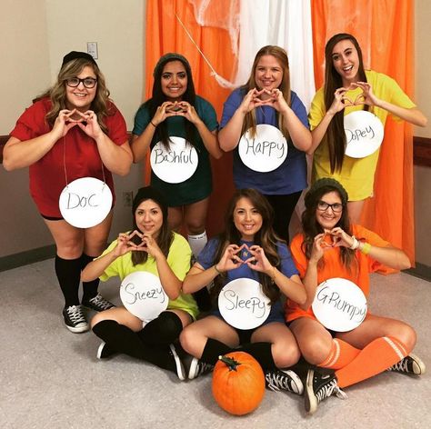 The Seven Dwarfs! (Photo Cred: PhiMuCSUS) Poodle Skirt Costume, Girl Group Halloween Costumes, Poodle Skirts, Cute Group Halloween Costumes, Poodle Skirt, High School Life, The Seven Dwarfs, Group Halloween Costumes, Seven Dwarfs