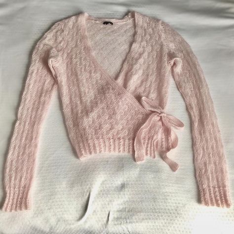 beautiful balletcore sweater wrap style sweater... - Depop Ballet Sweater Outfit, Balletcore Wrap Top, Balletcore Sweater, Wrap Sweater Outfit, Mohair Crochet Sweater, Balletcore Outfits, Ballerina Sweater, Wrap Top Outfit, Ballet Wrap Sweater