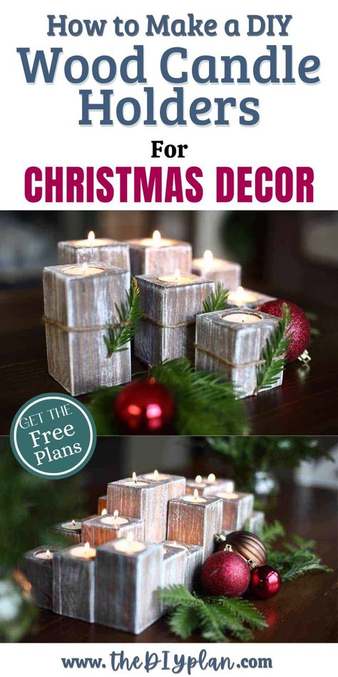 I think every woodworker has a pile of leftover scrap wood from other projects. So why not you try to build your Candle holders for this christmas decoration? I’ve made these DIY Wooden Candle Holders for our dining table. If you love candles, this might be a perfect project for you to try. #candle #holders #diy #woodworking #carpenter #christmas #decor #ideas #home Candle Holder Christmas Decor, Wooden Christmas Candles, 4x4 Candle Holders Diy, Diy Wooden Candle Holders, Diy Wood Candles, Wood Candle Holders Diy, Candle Holders Diy, Diy Wooden Candle, Square Candle Holders