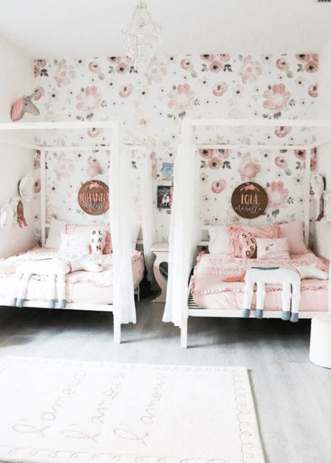 shared girls rooms 7 Whimsical Girls Bedroom, Twin Girl Bedrooms, Sister Bedroom, Shared Girls Room, Sister Room, Kids Shared Bedroom, Shared Girls Bedroom, Shared Kids Room, Two Twin Beds