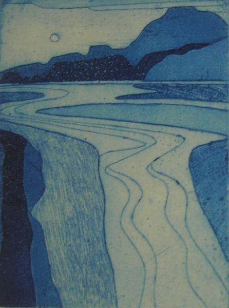 Welsh Estuary 2 by John Brunsdon, 1978, Size:	6 x 4 (15cm x 10.2cm), Medium:	Etching with Aquatint  This guy taught me. John Brunsdon, Collagraphy, Collagraph Printmaking, Monoprint, Art Plastique, Linocut, Abstract Landscape, Printmaking, Landscape Art