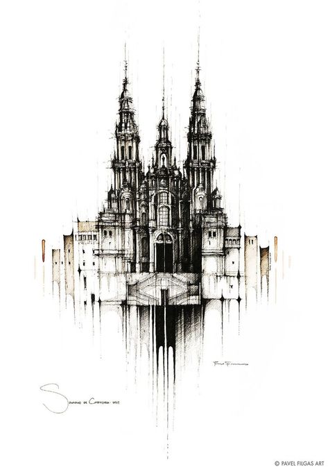 Cathedral Tattoo, Gothic Architecture Drawing, Painting Architecture, Castle Tattoo, Castle Drawing, Sketches Drawing, Architecture Sketches, Ink Water, Gothic Cathedrals