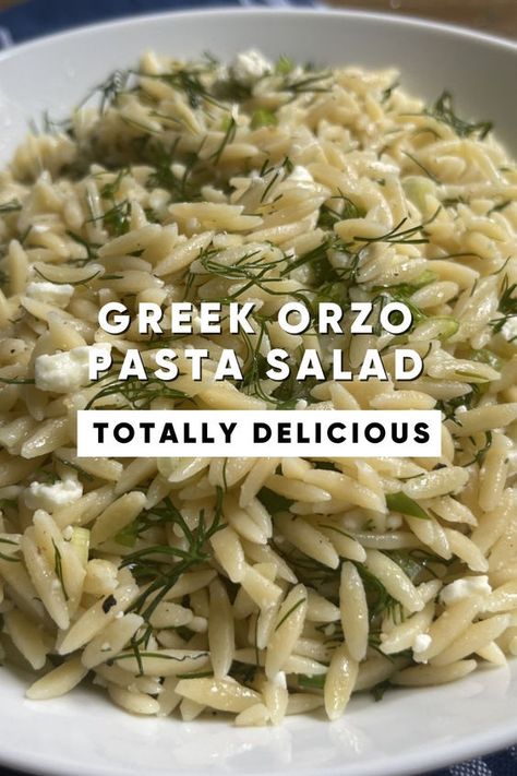 Maroulosalata is the inspiration behind this Greek orzo pasta salad which is a perfect healthy meal for summer gatherings and easy meal prep option. Healthy Greek Pasta Salad, Cold Orzo Pasta Salad, Pasta Salad With Dill, Orzo Recipes Side, Greek Orzo Pasta Salad, Greek Orzo Pasta, Salad With Dill, Greek Orzo, Greek Pasta Salad