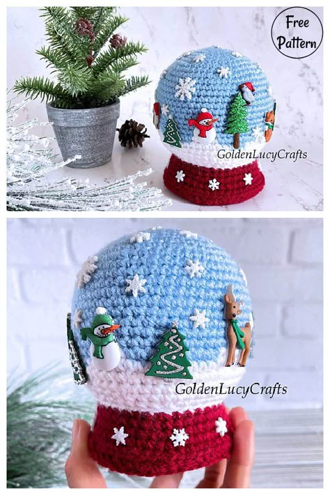 Snow Globe Amigurumi Free Crochet Pattern Crocheted Christmas, Crochet Xmas, Crochet Christmas Decorations, Crochet Amigurumi Free Patterns, Crochet Amigurumi Free, Holiday Crochet, Crochet Christmas Ornaments, Christmas Crochet Patterns, Fun Crochet Projects