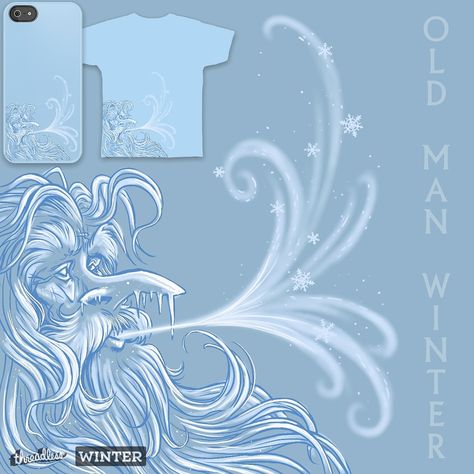 Old Man Winter on Threadless  scoring ends on the 15th. Old Man Winter Illustration, Winter Illustrations, Old Man Winter, Chicken Shack, I Love Drawing, Shop Front Signage, Flowing Hair, Winter Illustration, Elementary Art Projects