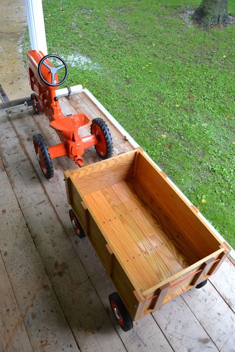 Wooden Tractor Plans, Tractor Carryall Diy, Tractor Toy Box, Wooden Toy Tractor Plans, Metal Toy Tractors, Pedal Tractor, Tractor Pulling, Riding Toys, Vintage Tractors