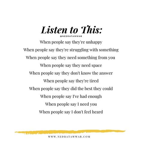 Nedra Glover Tawwab, Therapist on Instagram: “People tell you things because they want you to act on what's said. ⁣ ⁣ Do not dismiss them. ⁣ Do not minimize what they say. ⁣ Do not…” Action For Happiness, Inner Child Healing, Instagram People, Cognitive Behavioral Therapy, Baddie Quotes, Behavioral Therapy, Mental And Emotional Health, Work Quotes, Emotional Health