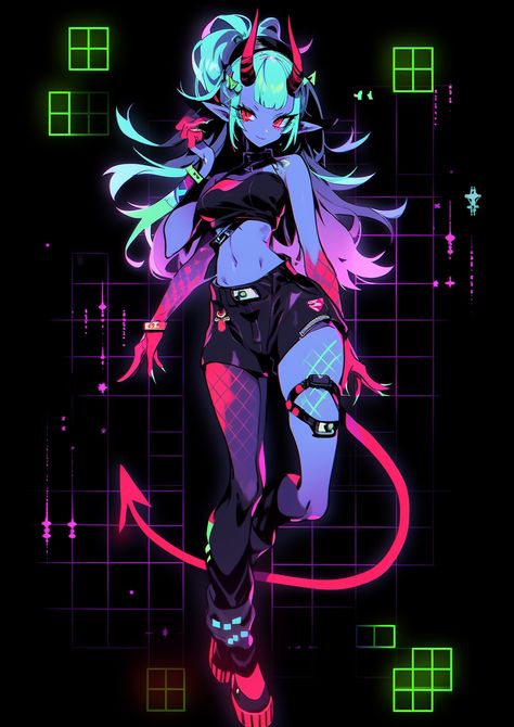 Brightness Aesthetic, Neon Character Design, Neon Oc, Neon Character, Study Character, Cyberpunk Outfit, Neon Cyberpunk, Neon Girl, Cyberpunk Female