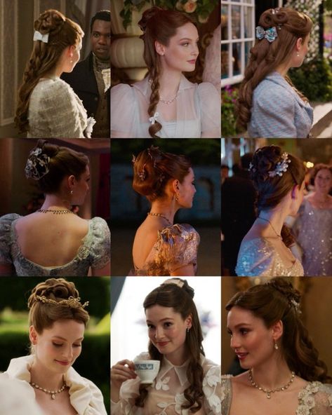 1860s Hairstyles, Bridgerton Hairstyles, Francesca Bridgerton, Goddess Aesthetic, Hair Secrets, Princess Hairstyles, Creative Hairstyles, Short Hair Haircuts, Wedding Ceremony Decorations