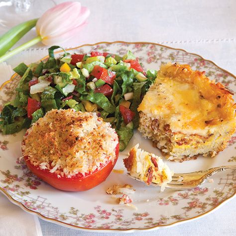 quiche, tomato, and salad luncheon menu Mothers Day Luncheon Ideas Food, Quiche Luncheon Menu Ideas, Women's Luncheon Menu Ideas, Lady Luncheon Ideas Food, Birthday Luncheon Ideas For Women, Bridesmaid Luncheon Ideas Food, Salad Luncheon Ideas, Light Luncheon Menu Ladies Lunch, Ideas For Ladies Luncheon