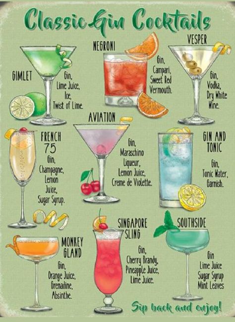 Classic Gin Cocktails, Cocktail Gin, Cocktail Sign, Cherry Brandy, Gin Cocktail Recipes, Classic Cocktail Recipes, Gin Drinks, Gin Bar, Cocktails Sign