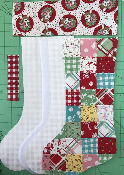 Christmas Stocking Tutorial – Sewing Project | Clover Needlecraft Christmas Stockings Sewing Patterns Free, Quilted Christmas Socks, Christmas Present Sewing Ideas, Scrap Fabric Christmas Stocking, Easy Quilted Stocking Pattern, Fabric Stocking Pattern, Quilt As You Go Christmas Stocking, Quilted Christmas Stockings Pattern, Patchwork Christmas Stocking Pattern