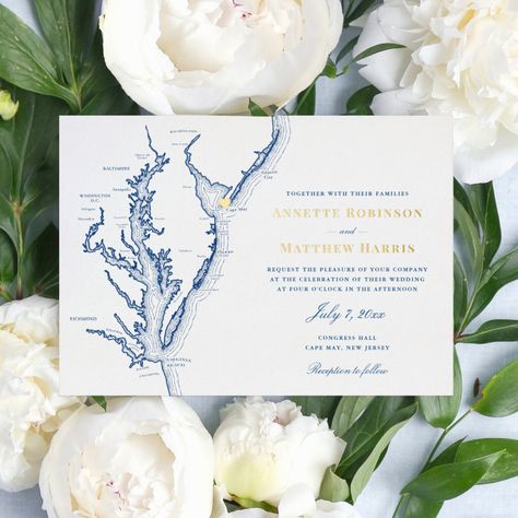 Tranquil House, Elegant Navy Wedding, Elegant Navy Blue Wedding, Map Wedding Invitation, Roanoke Island, Map Wedding, Wedding Navy, Gold Foil Invitation, Navy Wedding Invitations