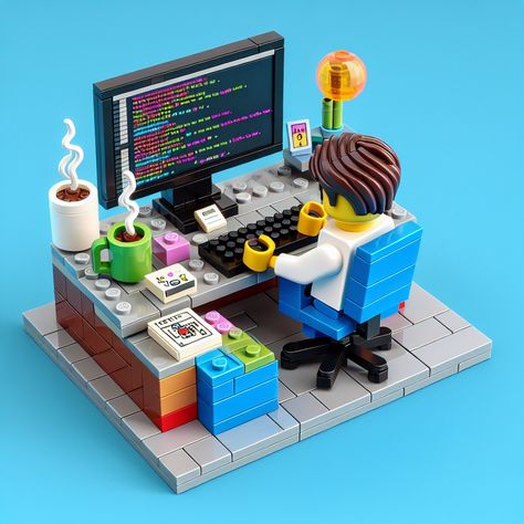 LEGO LEGO Programmer Desk Set model: detailed DIY creation | BrickCenter Programmer Desk, Lego Computer, Programmers Desk, Steaming Coffee, Lego Lego, Lego Instructions, Lego Friends, Desk Set, Lego Sets