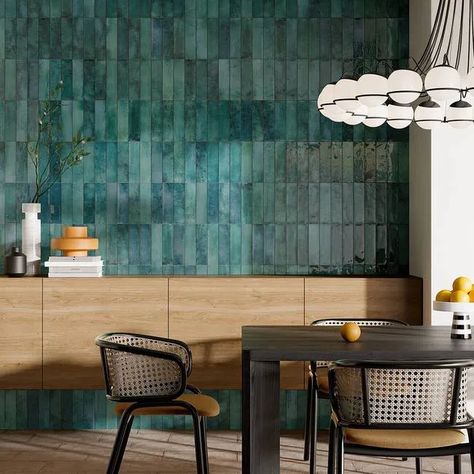 Soho ceramic porcelain tile in brick effect | Ceramica Rondine Porcelain Wall Tile, Brick Tiles, Kitchen Wall Tiles, Green Tile, Sea Water, Handmade Tiles, Water Lighting, Tile Samples, Kitchen Tiles