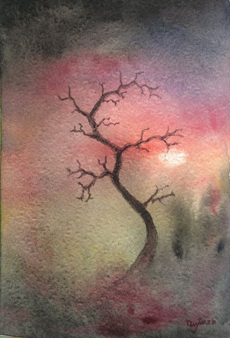 Dark Watercolour Painting, Dark Watercolor Paintings, Creepy Watercolor Art Easy, Dark Watercolor Art Inspiration, Gloomy Painting, Scary Watercolor Paintings, Creepy Watercolor Art, Gloomy Watercolor Paintings, Horror Watercolor