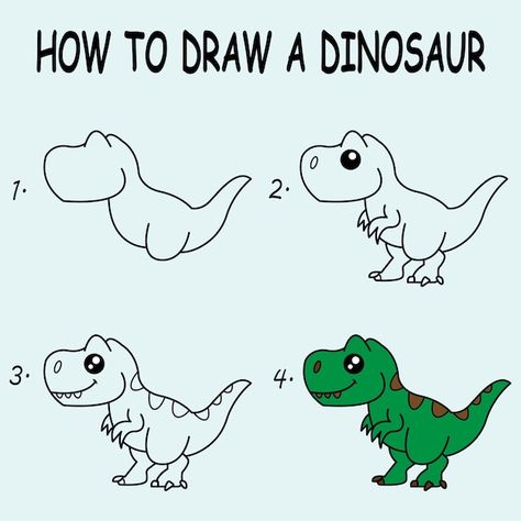 Cute Trex Dinosaur Drawing, Dianousor Drawing Easy, Easy Dinasour Drawing, How To Draw A Trex, Dino Drawing Simple, How To Draw A Dinosaur, 3k Classroom, Cute Dinosaur Drawing, Draw A Dinosaur