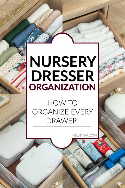 Labeling Nursery Drawers, Organizing A Nursery Dresser, How To Store Pacifiers In Nursery, Nursery And Craft Room, Best Way To Organize Baby Dresser, Organizing Newborn Clothes Dresser, Newborn Nursery Dresser Organization, Burp Cloth Storage Ideas, Best Dresser For Nursery