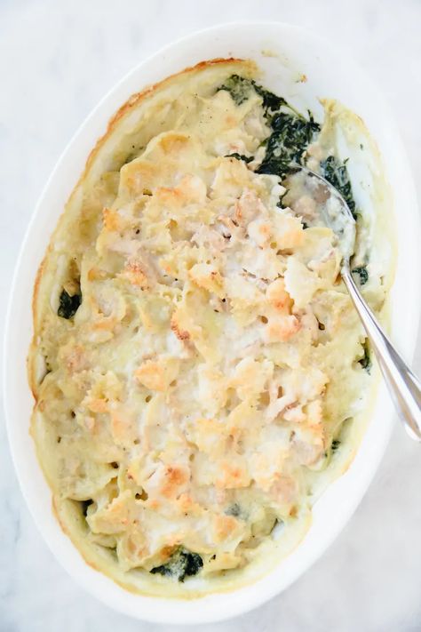 Recipe: Jacques Pépin’s Pasta Gratin with Fish and Spinach | Kitchn Pasta Gratin, Jaques Pepin, Jacques Pepin Recipes, Cooked Fish, Baked Fish Fillet, Jacques Pepin, Jacque Pepin, Simple Dinners, Gratin Dish