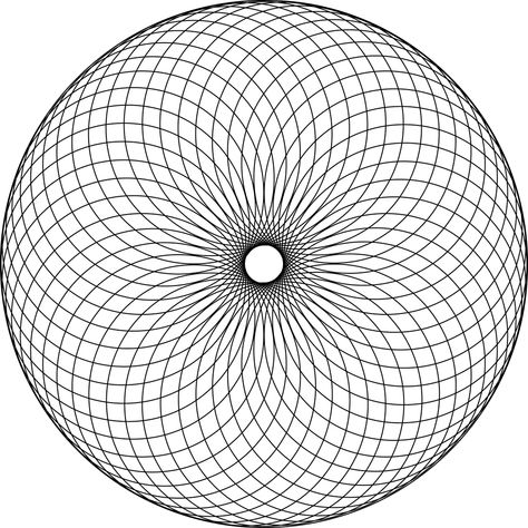 Circular rosette with 48 petals in a circle. It is made by rotating circles about a fixed point. The radii of the smaller circles are less than the distance between the point of rotation and the center of the circle. Thus, there is a hole in the center. Arabic Kaligrafi, Dotwork Pattern, Dot Painting Tools, Geometry In Nature, Watercolour Texture Background, Pattern Coloring Pages, Geometric Mandala, Mandala Design Pattern, Geometry Pattern