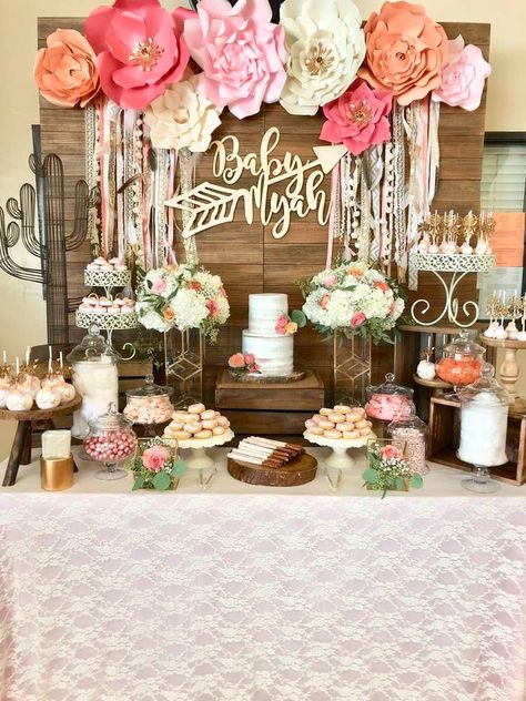 Boho Chic Baby Shower Party Ideas | Photo 3 of 9 | Catch My Party Fiesta Shower, Baby Shower Party Themes, Baby Shower Boho, Secret Squirrel, Babyshower Party, Baby Corner, Idee Babyshower, Bohemian Baby Shower, Shabby Chic Baby