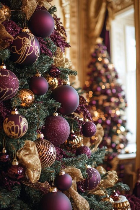 29 Red and Gold Christmas Tree Masterpieces (That Will Make Your Holiday Dreams Come True) Purple Christmas Tree Decorations, Gold And White Christmas Tree, Gold And White Christmas, Elegant Christmas Tree Decorations, Red And Gold Christmas, Red Gold Christmas, Purple Christmas Tree, Red And Gold Christmas Tree, Christmas Dreaming