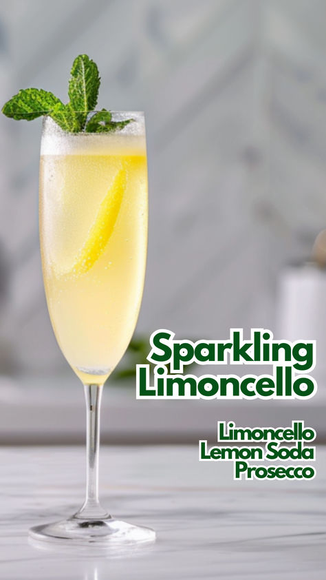 Crafting a Sparkling Limoncello Cocktail offers a refreshing twist with its lively blend of zesty limoncello, crisp Prosecco, and fizzy sparkling lemon soda. It’s a favorite for its light and refreshing taste, perfect for sipping on a warm day. The subtle hint of mint adds just the right touch of freshness, making it a go-to for social gatherings or a relaxing evening. #sparklinglimoncello via @mybartender Limoncello And Prosecco, Limecello Recipes, Lemonchello Drinks Cocktails, Lemonchello Drinks, Lemon Cocktails, Bridal Breakfast, Limoncello Cocktail, Prosecco Drinks, Cocktail Cards