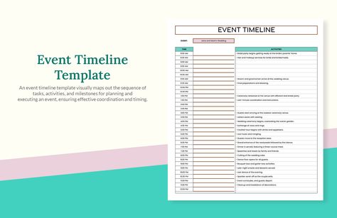 Event Timeline Template Event Timeline Template, Event Timeline Design, Gala Planning Timeline, Corporate Timeline, Event Timeline, Timeline Example, Event Planning Timeline, Project Timeline Template, Timeline Template