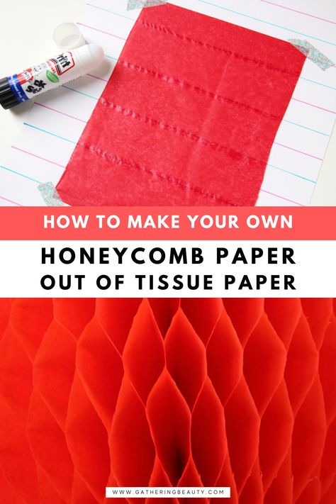 How To Make Honeycomb, Magical Fairy Garden, Diy Honeycomb, Tissue Paper Decorations, Tissue Paper Craft, Ideas For Weddings, Paper Decorations Diy, Red Tissue Paper, Honeycomb Decorations