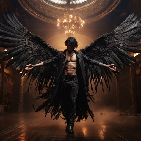 Dark Angel Male, Evil And Angel, Dark Fantasy Male, Male Fallen Angel, Ares God, Fallen Angel Art, Demon Wings, Male Angel, Busta Rhymes