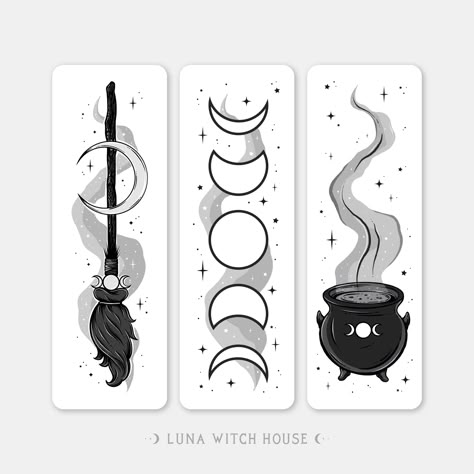 "Witches are all about reading so this bookmark bundle is the perfect set for you! All bookmarks are double sided handmade products, measuring at 6\" x 2\" with rounded corners to reduce wear and tear. Professionally printed on 250gsm smooth lustre photo paper. All bookmarks are carefully placed inside a cellophane bag to prevent water damage in transit. A cardboard sheet is also included in the envelope to protect the bookmark. *Please note that although item photography is as accurate as possible, some screens may portray the item colour slightly different to the colour in person. Copyright Notice: By purchasing or browsing this site, you agree not to copy, resell or duplicate the artwork. This includes the digital illustration itself as well as the product. All designs are intellectual Bookmark Design Ideas, Bookmark Drawing, Homemade Bookmark, Witch Bookmark, All About Reading, Item Photography, Digital Bookmark, Digital Art Gift, Homemade Bookmarks