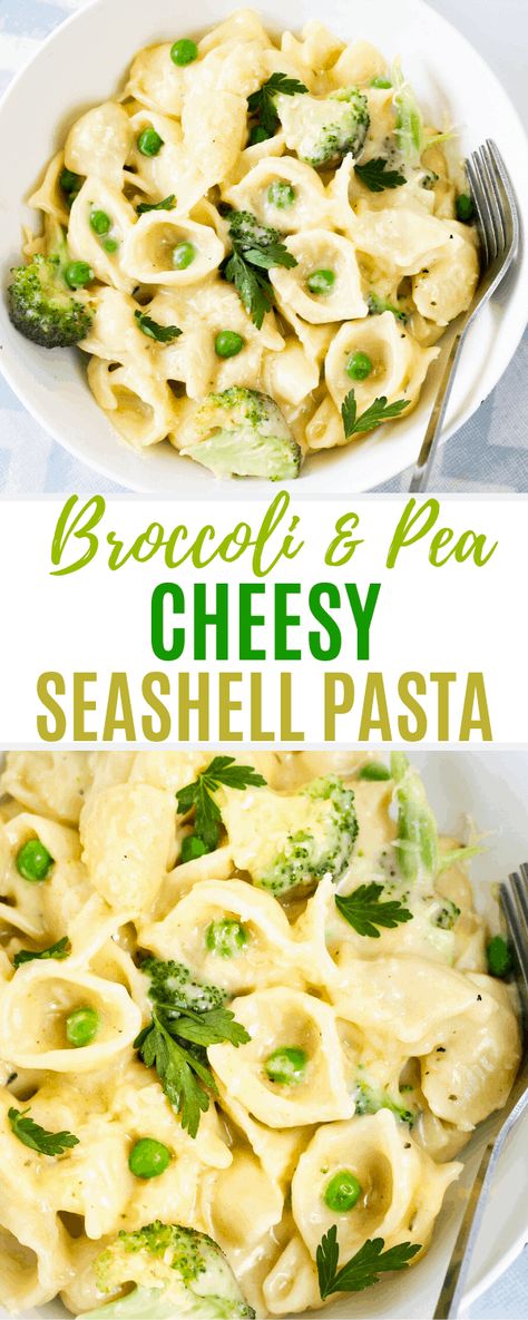 Cheesy Seashell Pasta with Peas and Broccoli - Sims Home Kitchen Broccoli And Pea Pasta, Pasta With Peas And Broccoli, Broccoli Pea Pasta, Easter Pasta Dishes, Seashell Pasta, Sims Home, Easy Pasta Dinner Recipes, Pasta With Peas, Easy Pasta Dinner