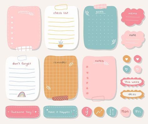 Memo Pad Design, Penanda Buku, Journaling Stickers, Desain Buklet, Note Writing Paper, Pastel Theme, Cute Illustrations, Memo Paper, Print Planner