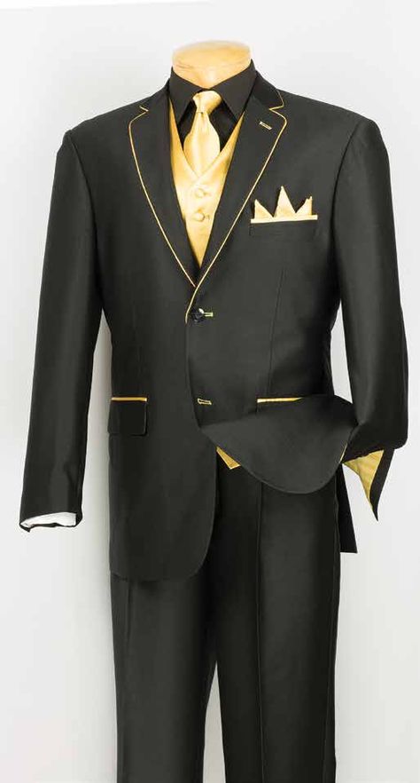 Toddler wedding tux Black And Gold Suit Men, Black And Gold Mens Outfit, Gold Suit Men, Black And Gold Prom Suit, Gold Tux, Black And Gold Suit, Chambelan Outfits, Gold Prom Suit, Groom Suit Black