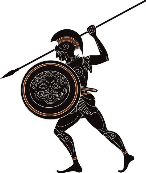 Ancient Greek Paintings, Ancient Greece Warrior, Greek Clipart, Black Figure Pottery, Ancient Greek Tattoo, Ancient Greek Warrior, Scene Banner, Greek Drawing, Greek Artwork