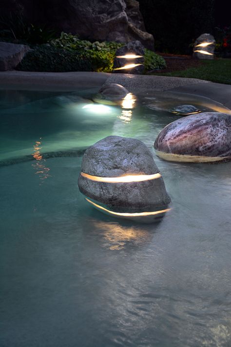 Stone Lighting, Fountain Lights, Landscape Architecture Design, Pool Light, Garden Pathway, Landscape Lighting, Pool Designs, Dream Garden, Land Scape