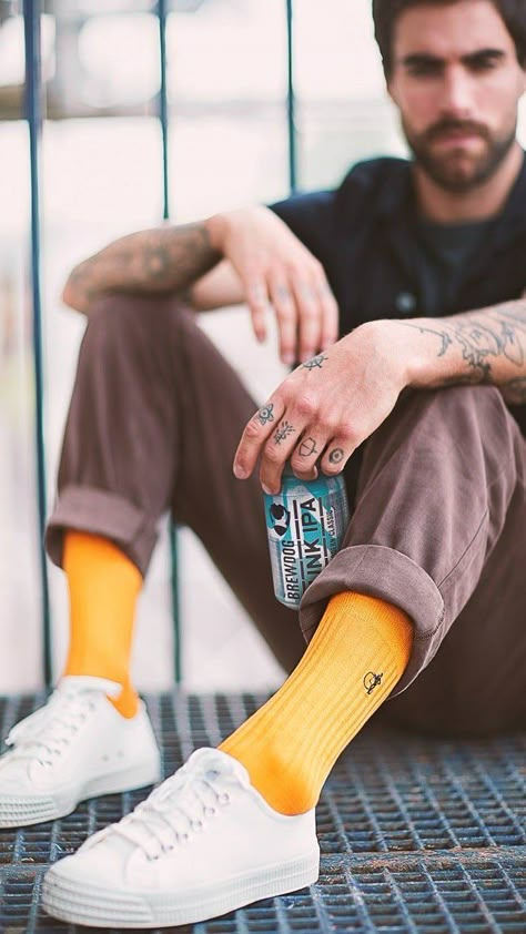 Men Socks Outfit, Sock Photography, Socks Outfit Men, Socks Photoshoot, Socks Photography, Mens Socks Fashion, Sock Company, Socks Outfit, Yellow Socks