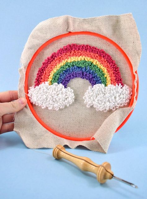 Punch Needle Rainbow Applique Tutorial ⋆ Dream a Little Bigger Punch Needle Rainbow, Rainbow Applique, Rainbow Punch, Punch Needle Pattern, Applique Tutorial, Cat Motif, Denim Decor, Punch Needle Patterns, Best Craft